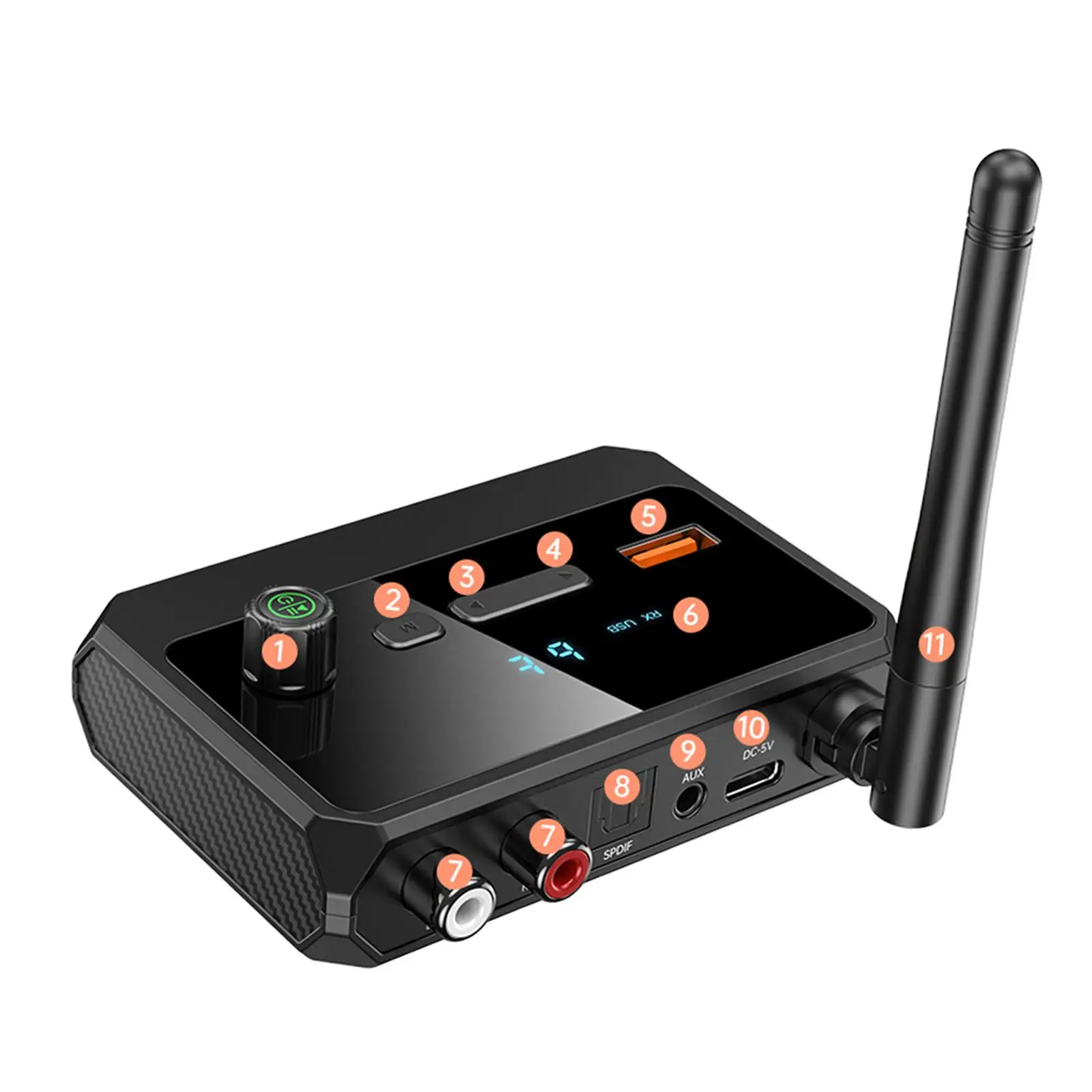 Audio Transmitter Receiver Portable with Knob Bluetooth V5.3 for Home Stereo System Computers Power Amplifiers Phones Earphones