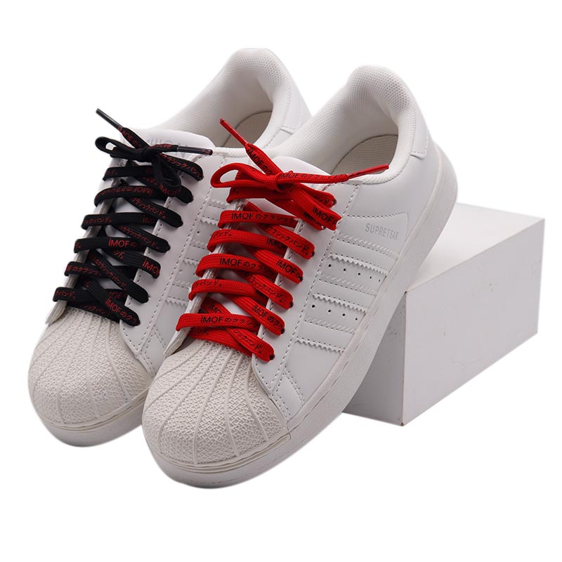 Coolstring 7MM Japanischen Schriften Gedruckt Siebdruck Schnürsenkel Leinwand Schuh Zubehör Flache Lacet Rot Schwarz Klassische Farbe Hot Deals – Detail 13
