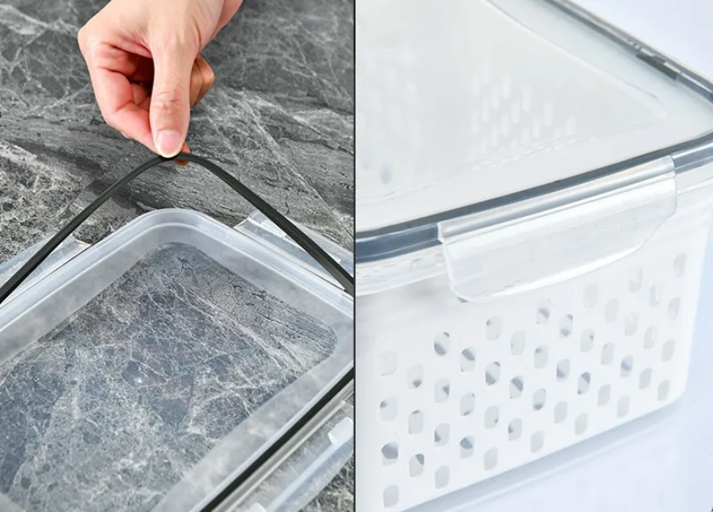 Refrigerator Preservation Box Transparent Double-Layer Vegetable And Fruit Food Grade Drain Box Set Of 3
