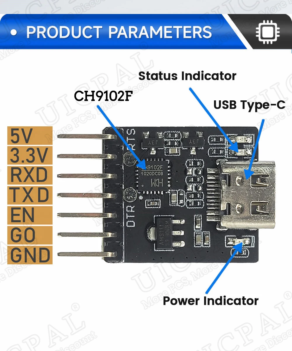 CH9102F Downloader-Modul-Chip zum Programmieren für ESP32MINI TYPE-C USB zu UART RS232 RS485 Serieller Anschluss Download 7-Pin – Detail 4