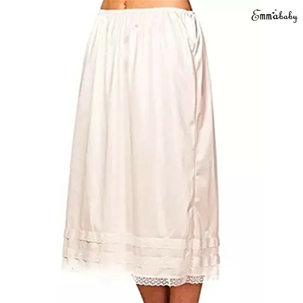 Women Lace Underskirt Solid Color Smooth Wrap Skirts Petticoat Under Dress Vintage Long Skirt Safety Skirt