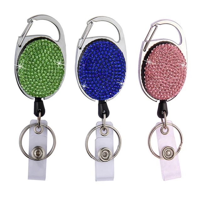 3pcs Retractable Badge Reel with Clip, Double-Sided ID Badge Holder  Retractable Clip Cute Badge Reels Carabiner Retractable Keychain with Key  Ring for