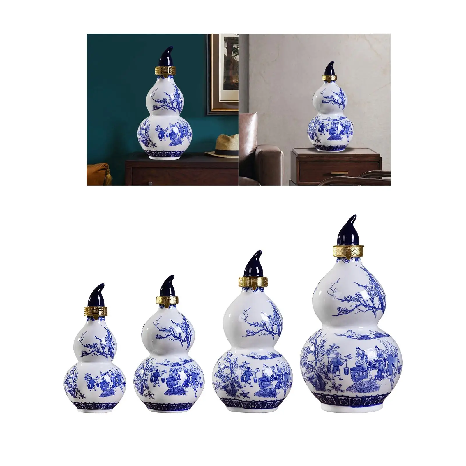 Drinking Gourd Chinese Feng Shui Gourd Ornament Ceramic Gourd Water Bottle for Drinks Holder Home Indoor Hotels Decor