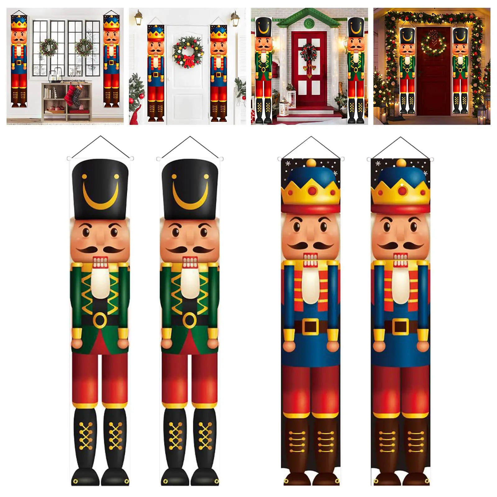 1Pairs Christmas Nutcrackers, Door Curtain Christmas Signs Nutcrackers Soldier Figure for Bedroom Yard indoor  Decor