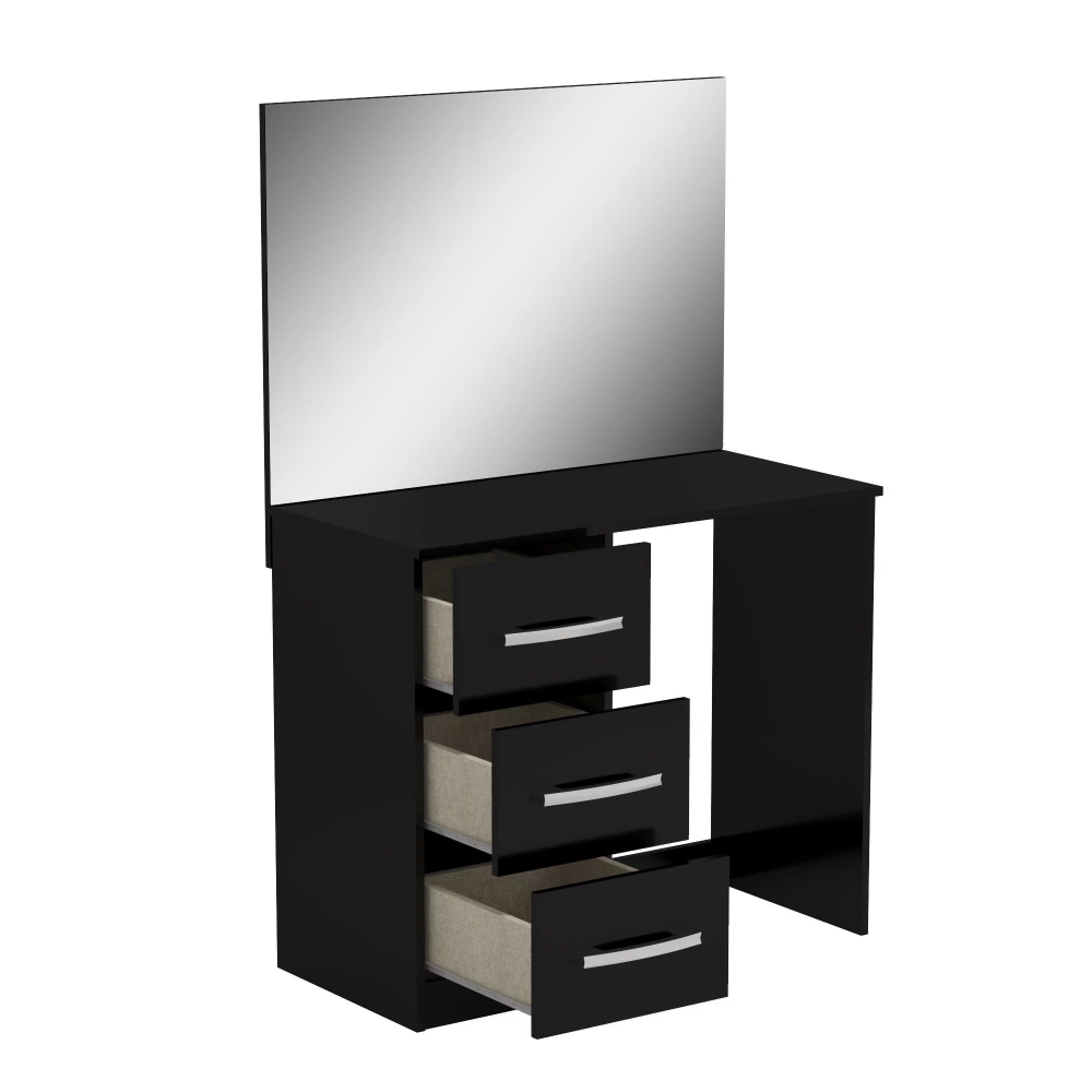 Description Picture 6 of itemKira Modern Makeup Vanity Table with 3 Drawers, Wide Mirror, Black Painted, for Bedroom dressers