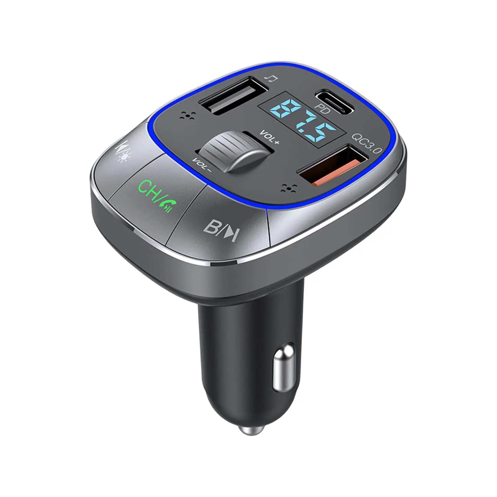 Bluetooth Car Adapter Hands Free Fast Charger 360 Degree Surround Sound PD 30W QC 3.0 Bass Boost FM Transmitter for Car V5.0