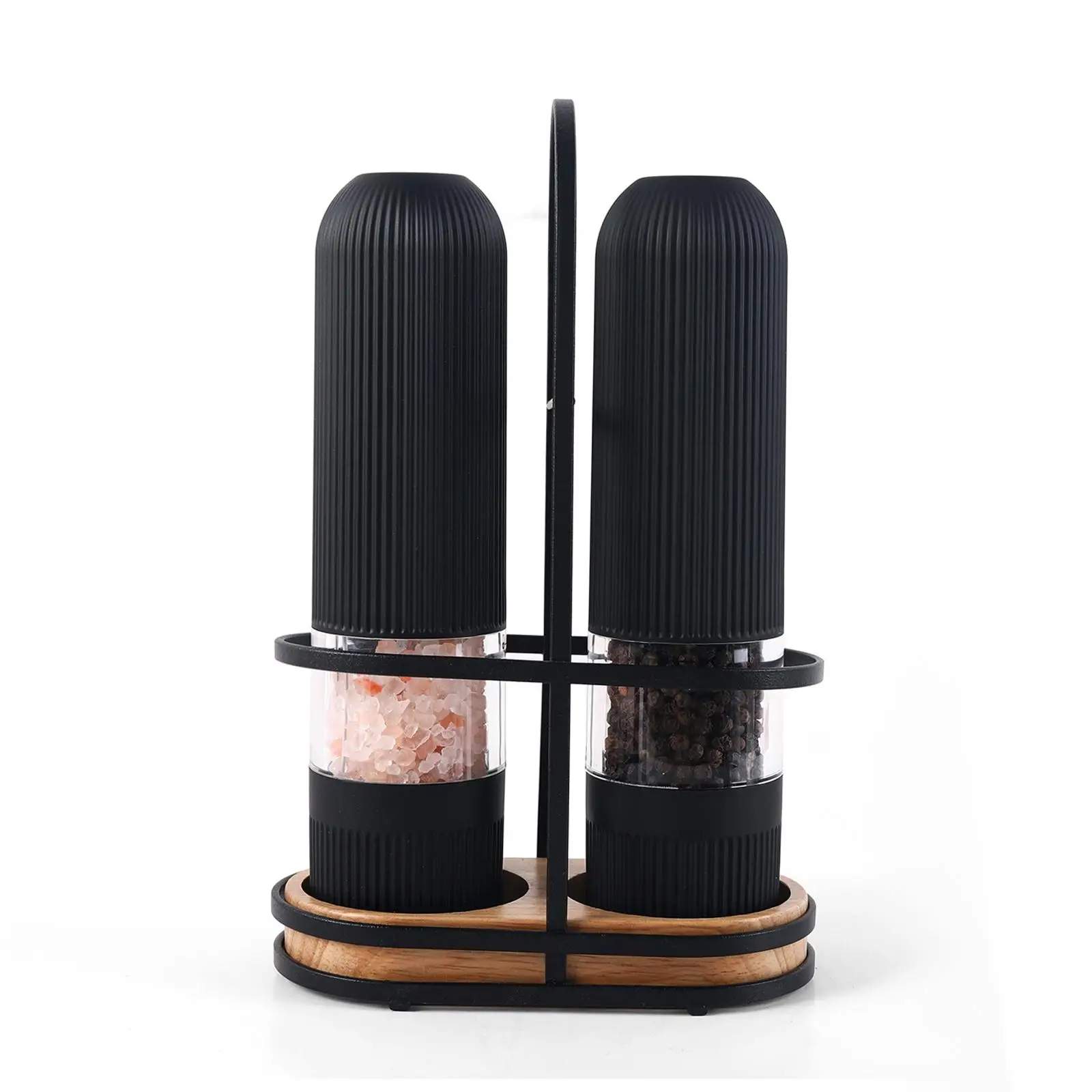 Electric Salt and Pepper Grinder Set with Stand Adjustable Coarseness One Hand Operation Automatic Salt and Pepper Mills