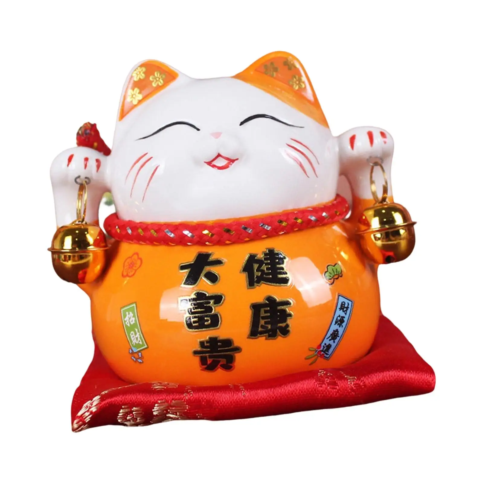 Lovely Lucky Cat Money Bank Animal Statue Money Saving Box Ornaments with Two Bells Crafts Toys for Table Birthday Gift Office