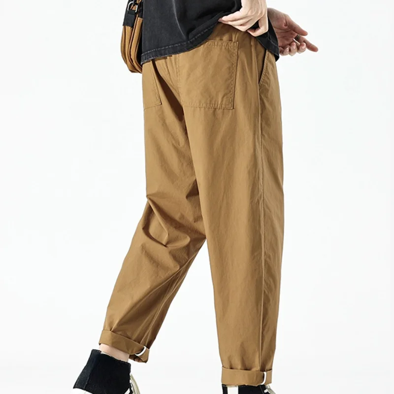 2023 Summer New Casual Thin Cargo Pants Men Clothing 100% Cotton Solid  Color Straight Trousers Oversize L369