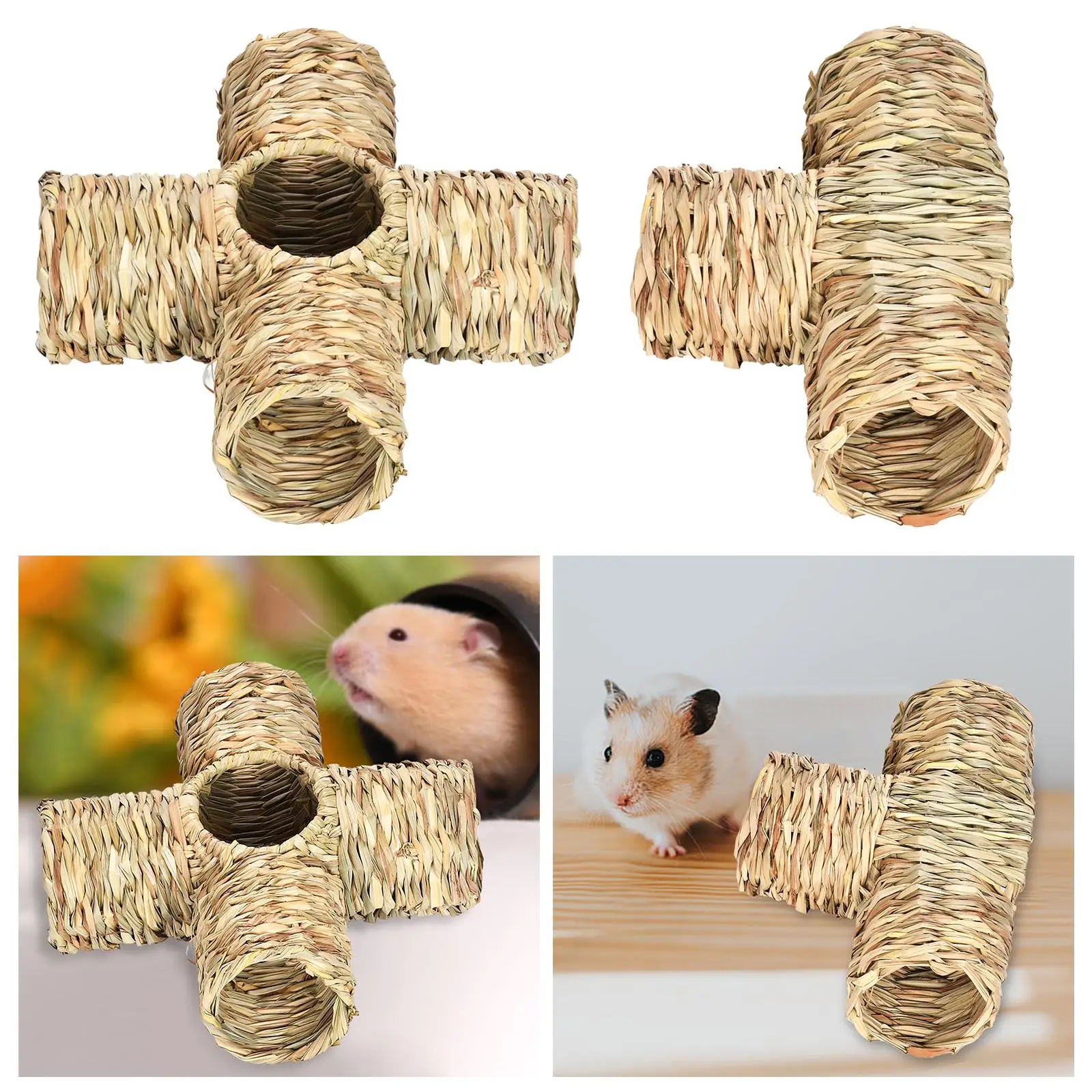 Hamster Grass Tunnel Toy Hideaway Play Toy Straw House Interactive Toy for Chinchilla Hedgehog Small Animals Rats Little Rabbit