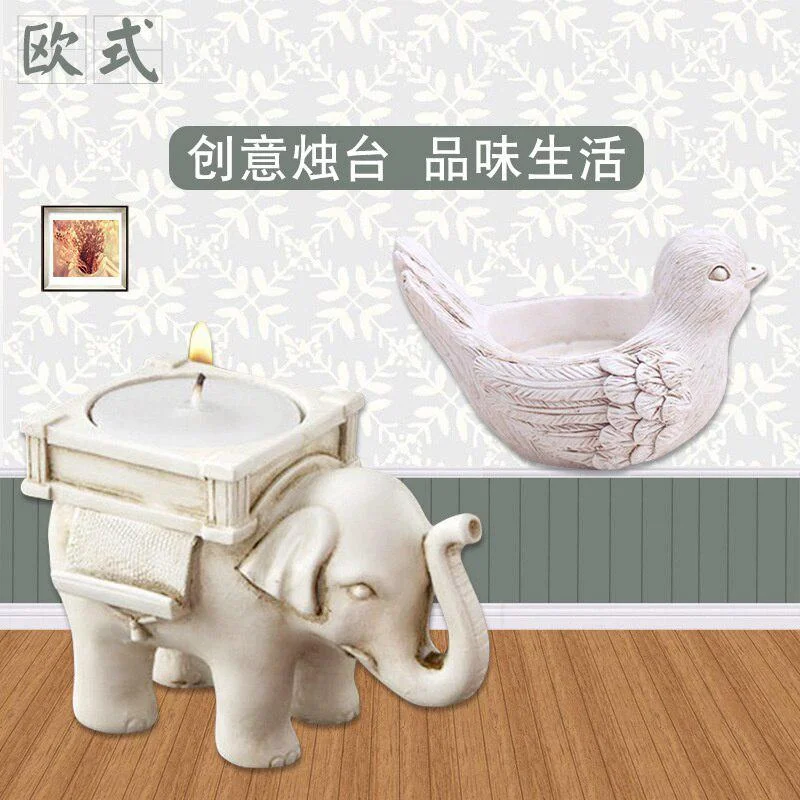 Vintage Candlestick Animal Lucky Small Elephant Candle Holder Resin Elephant Tea Light Candle Holder for Wedding Home Decor Gift