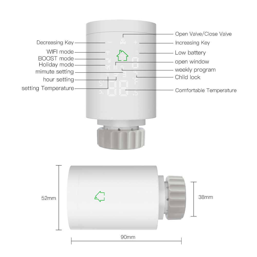 MOES-ZigBee 3.0 Atuador do radiador, válvula termostática