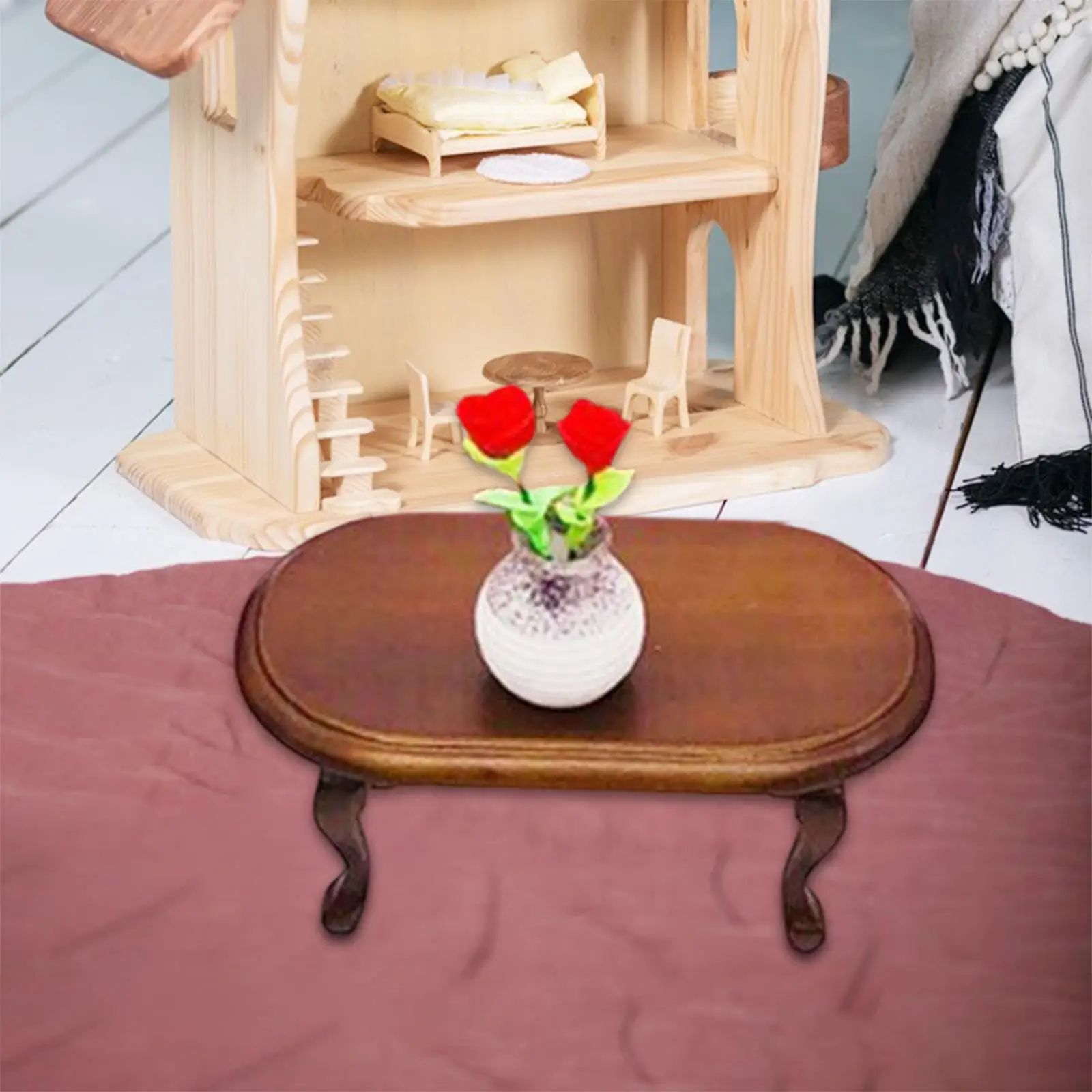 Mini Wooden Tea Table Simulated Wooden Tea Table Model for Room Supplies Crafts Furnishings