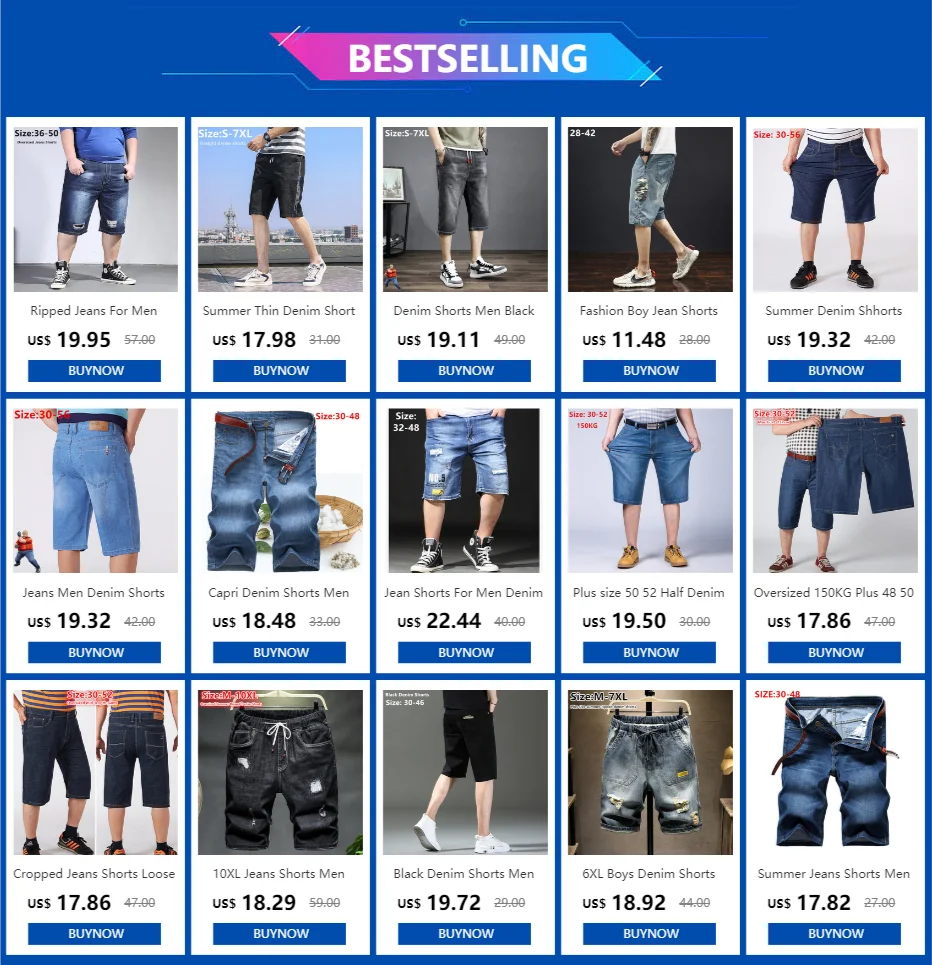Ripped Jeans For Men Summer Denim Fashion Elastic Loose Plus Size 44 46 48 50 Scratched Distressed Male Oversized Big Shorts best casual shorts