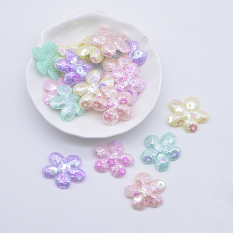 100 Stück 25 mm Glitzer-Blumen-Applikationen, gepolsterte Aufnäher für Kleidung, Hut, Basteln, Nähzubehör, DIY-Kopfbedeckung, Haarspangen, Schleife, Dekor – Detail 1