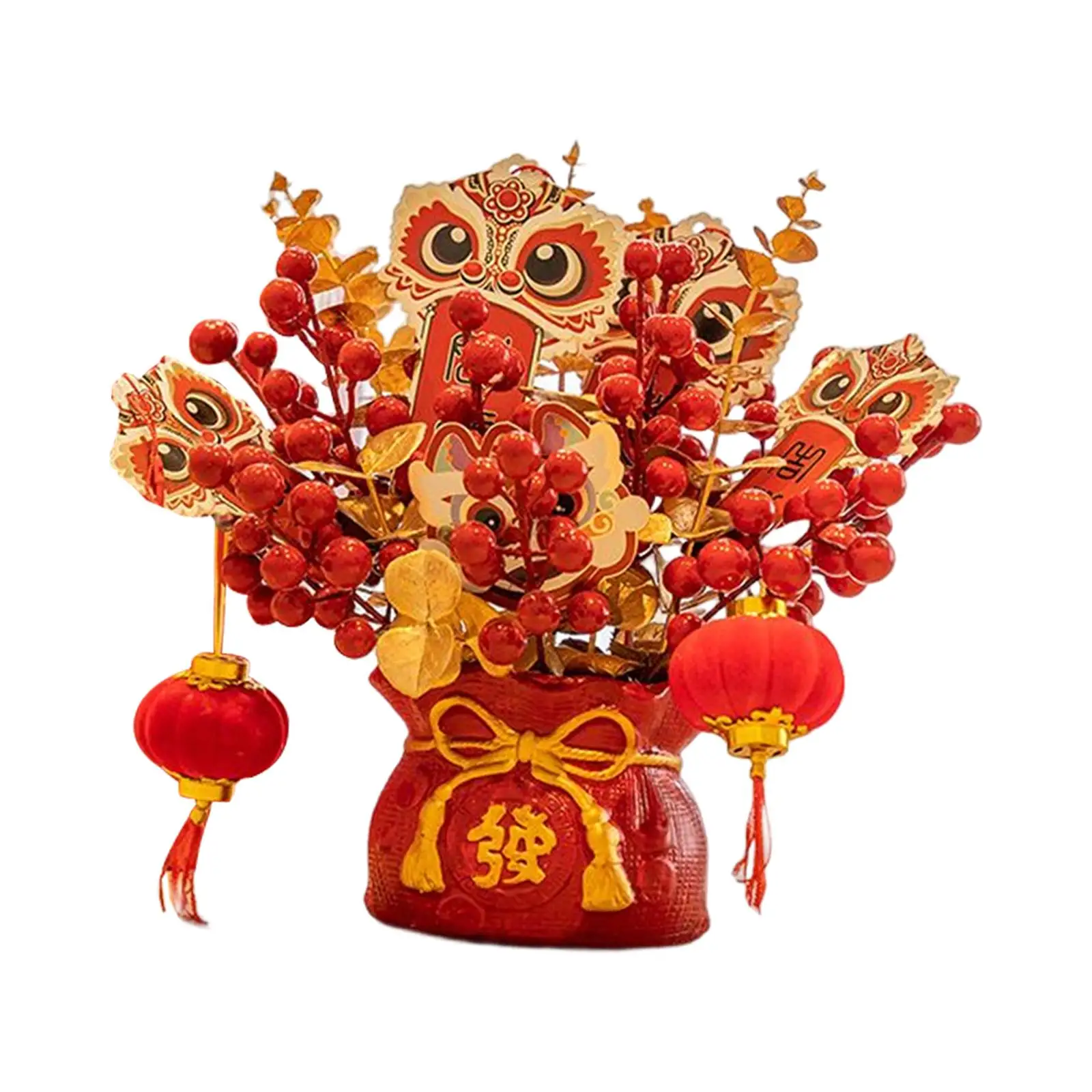 Artificial Potted Flower Table Centerpiece Planters Lion Lantern Ornaments Metal Eucalyptus Vase for Home Holiday Indoor Office