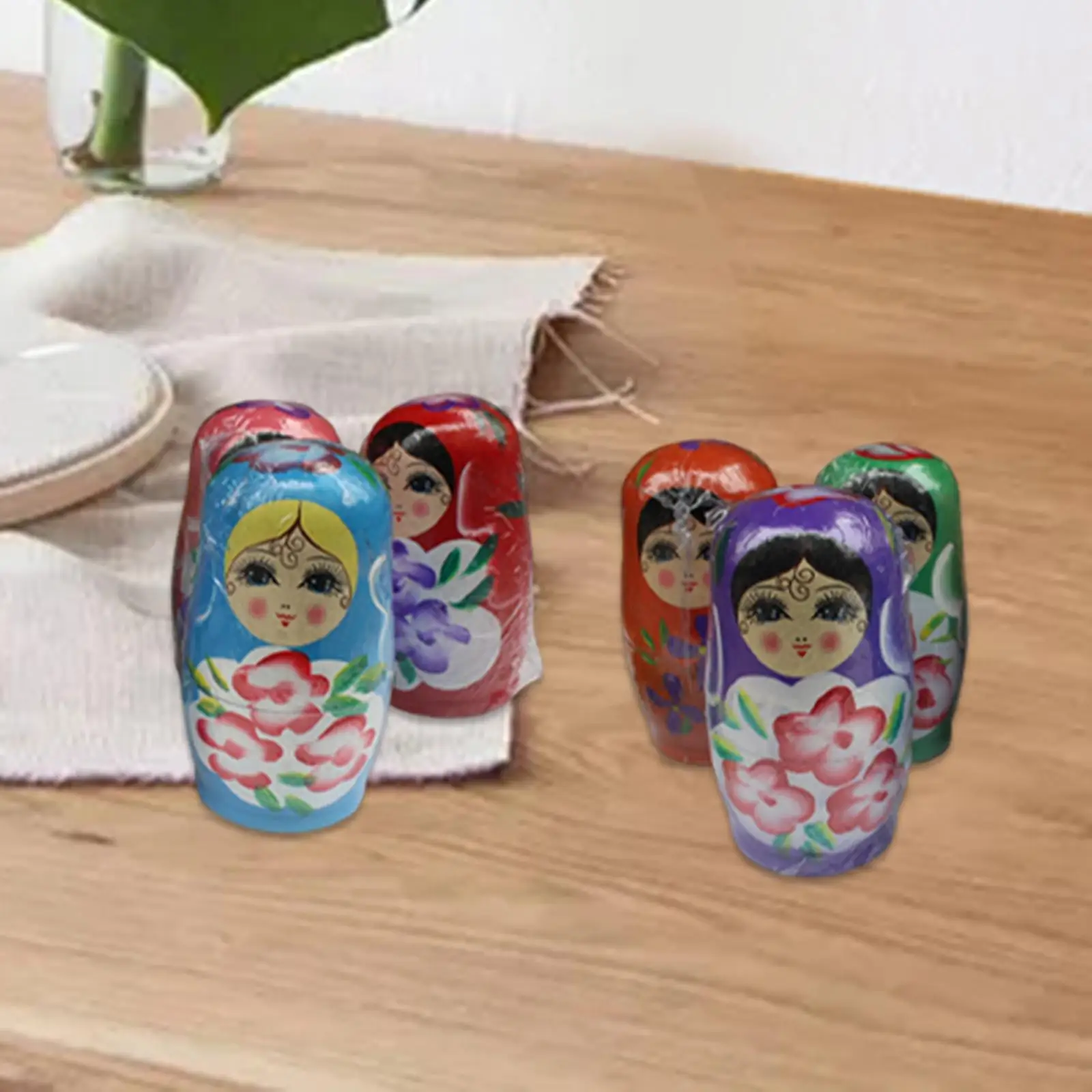 5x Handmade Russian Nesting Doll Stacking Figures Collectible Crafts Wooden Matryoshka Dolls for Room Office home Ornament