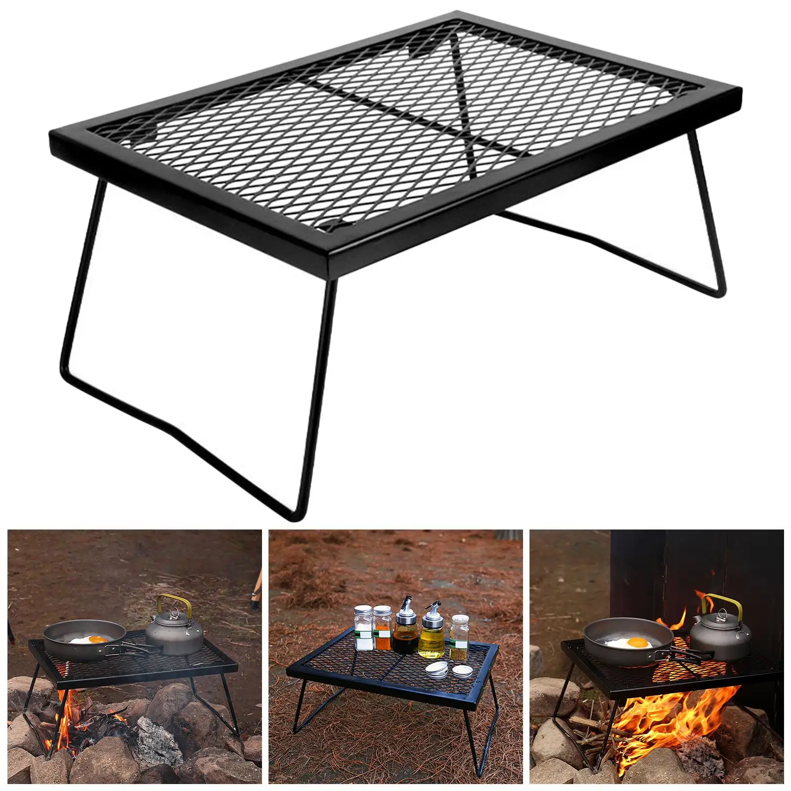Poring BBQ Table Grill Plate Outdoor Folding Rack for Camping Beach Outdoor Backyard