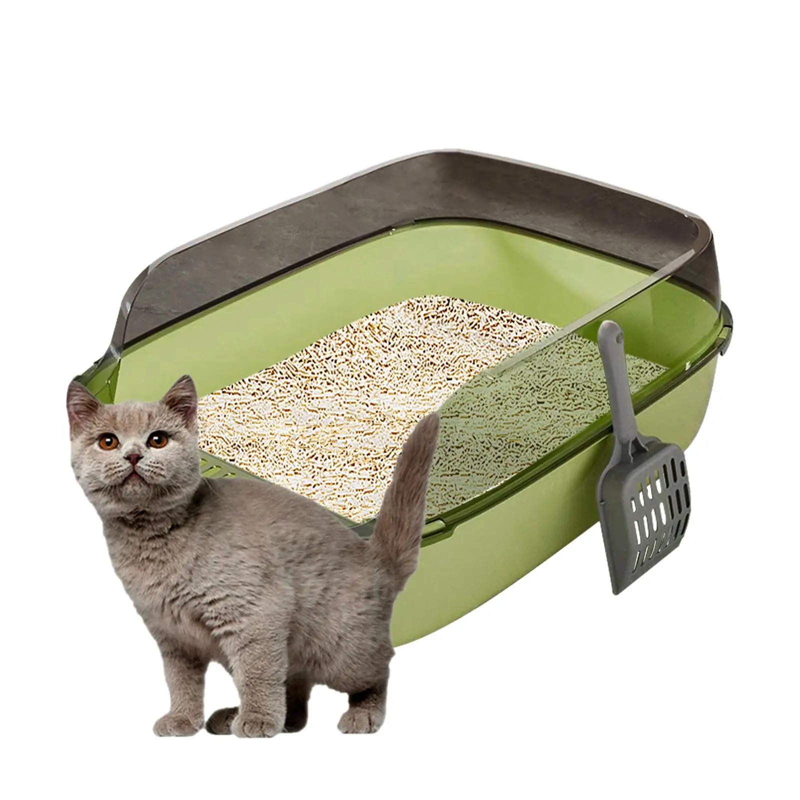 Cat Litter Box Sturdy Semi Enclosed Easy to Clean Litter Tray Cat Kitty