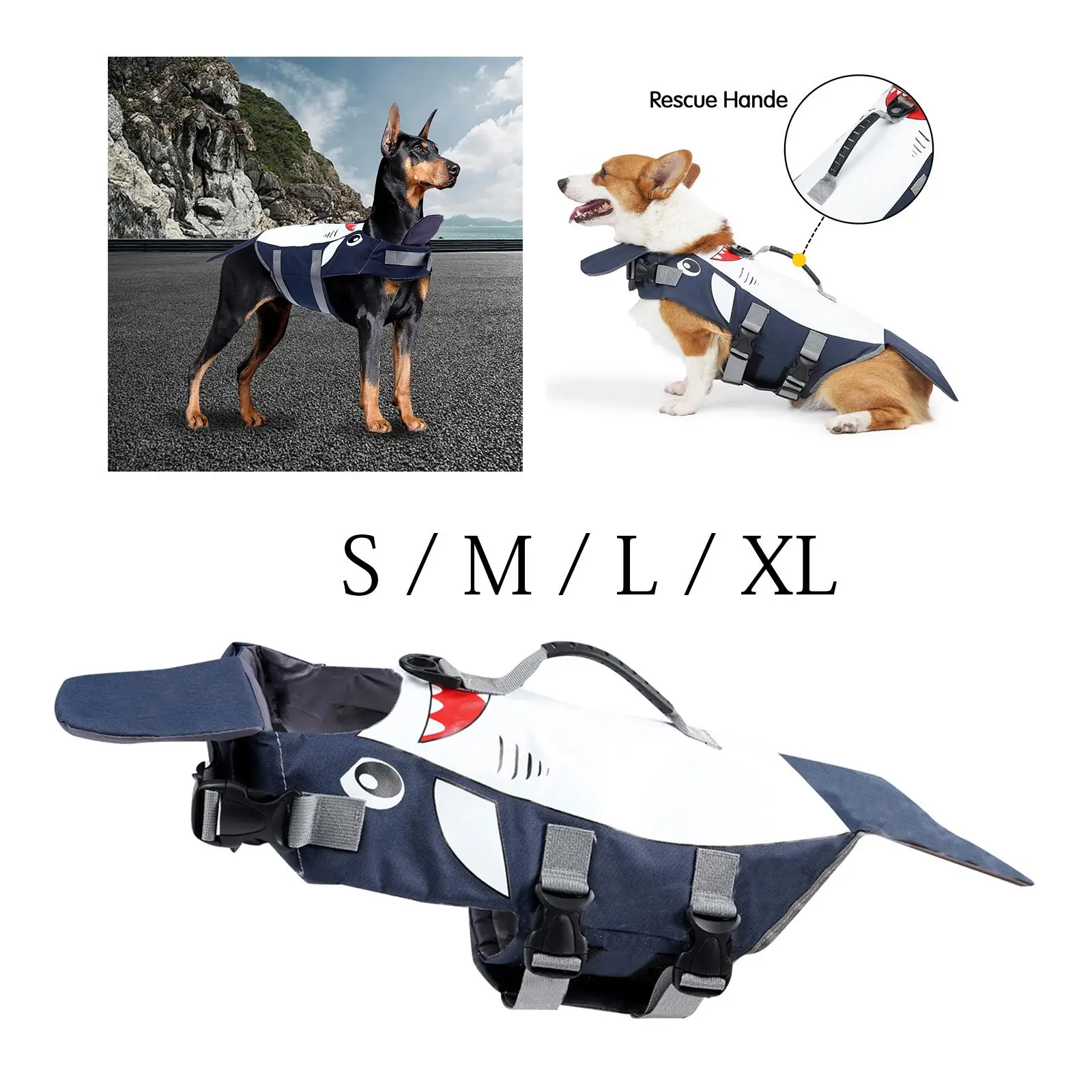 Adjustable Dog Floating Jacket Life Preserver Swimwear Summer Flotation Vest with Handle Swimsuit for Swimming Pool Boating