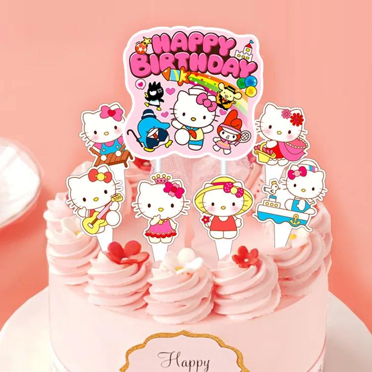 Decoración de Pastel de Hello Kitty para niños, decoración de pastel de  Sanrio de dibujos animados, accesorios de postre para fiesta de feliz  cumpleaños| | - AliExpress