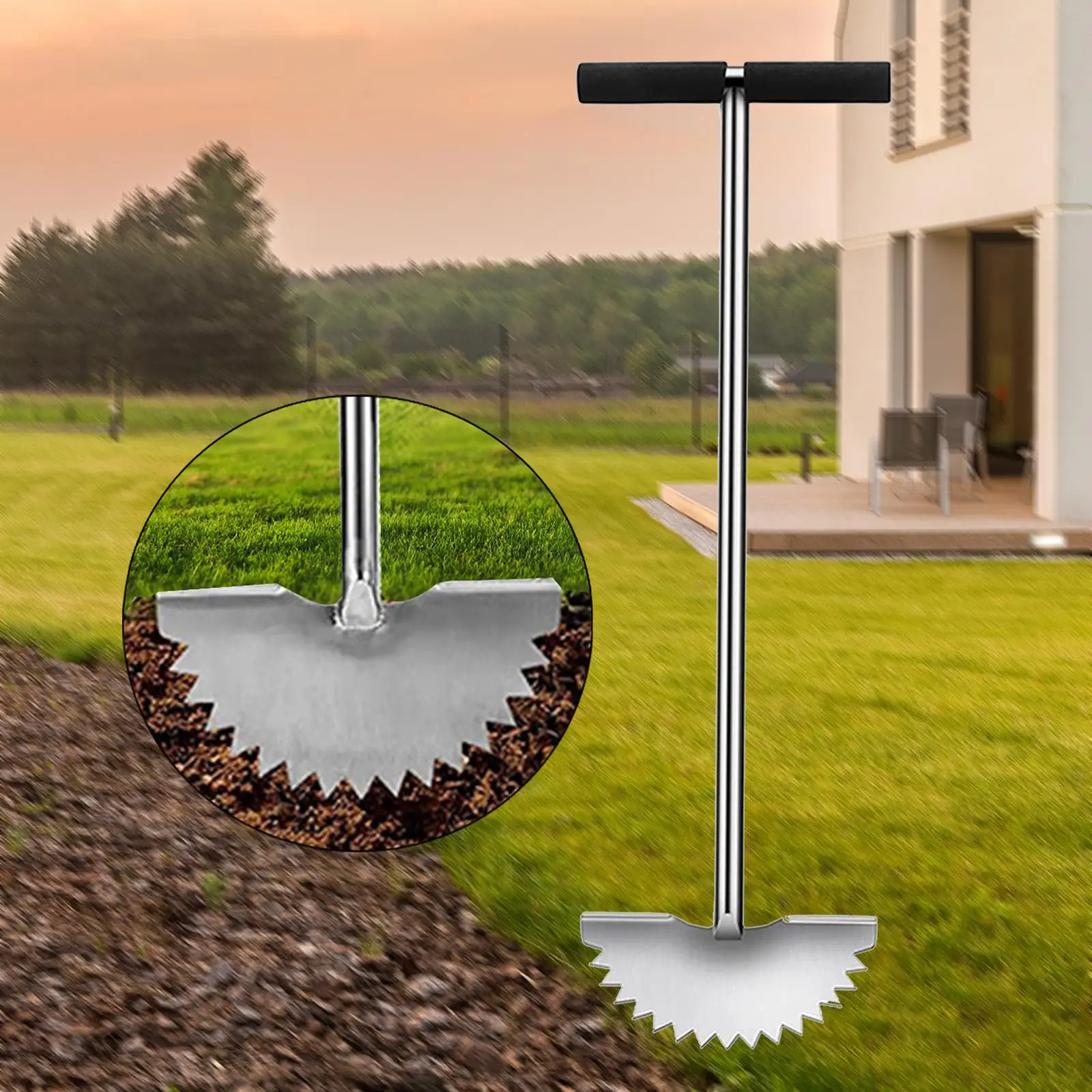 Lawn Edger Tool Stainless Steel with Handle Half Moon Edger Manual Edger for Cleaning Edges Garden Driveways Sidewalks Patio