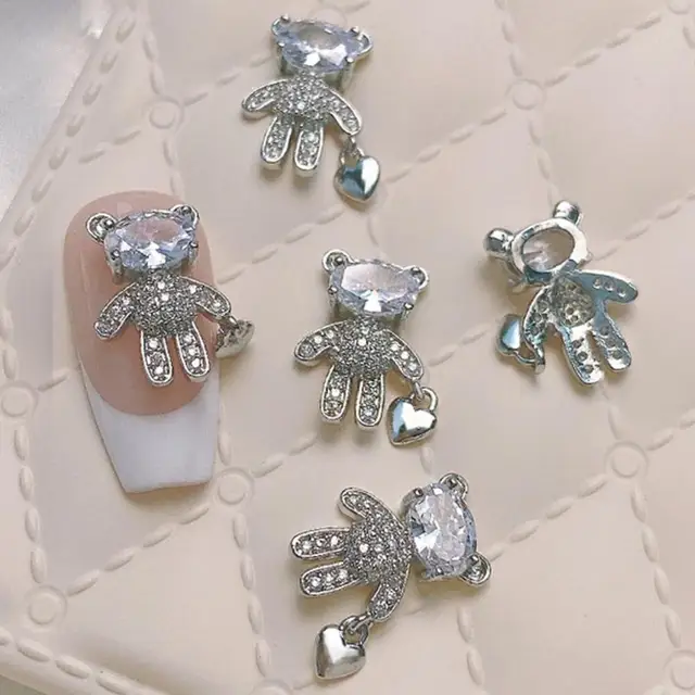 Nail Rhinestone Bear Shape Nail Charm Shining 3D Luxurious Nail Art Decal  DIY Nail Art Cubic Zirconia Nail Jewelry Nail Salon