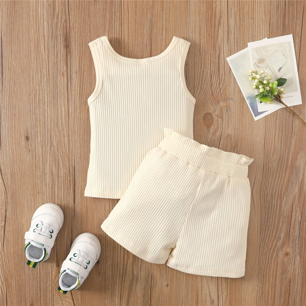 vintage Baby Clothing Set 6 Months-4 Years Summer Kids Baby Boy Girl 2 Piece Sets Toddler Solid Color Sleeveless Rib Knit Tank Tops + Elastic Waist Shorts stylish baby clothing set