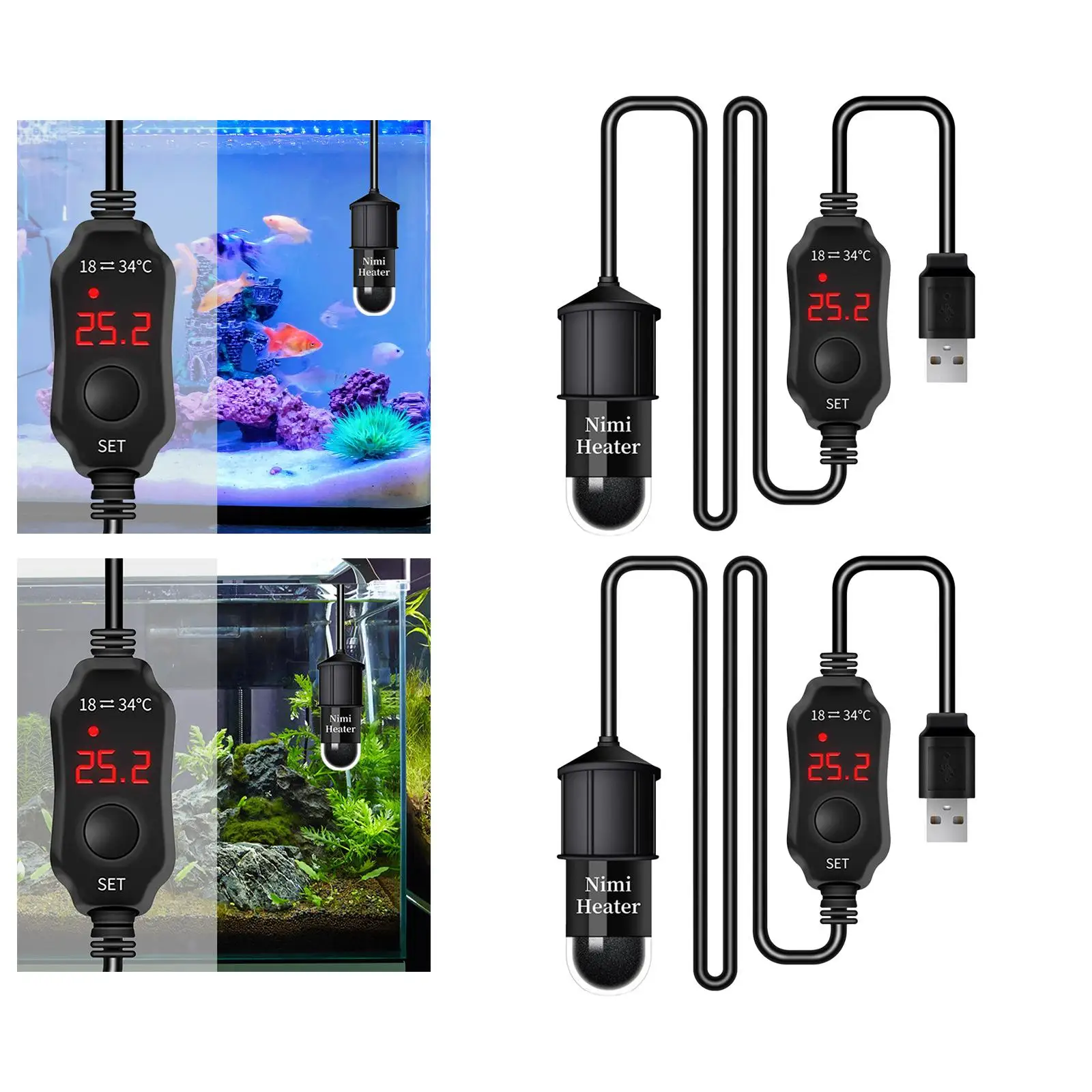 Aquarium Fish Tank Heater Mini for Saltwater and Freshwater 10W Digital Display Adjustable Temps Controller Submersible Heater