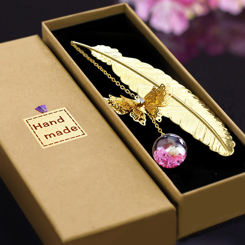 Pretty Bookmark for School Teachers Gift Metal Feather Book Marks for Thank You Mistress Friends Stationery Supplies Accessories