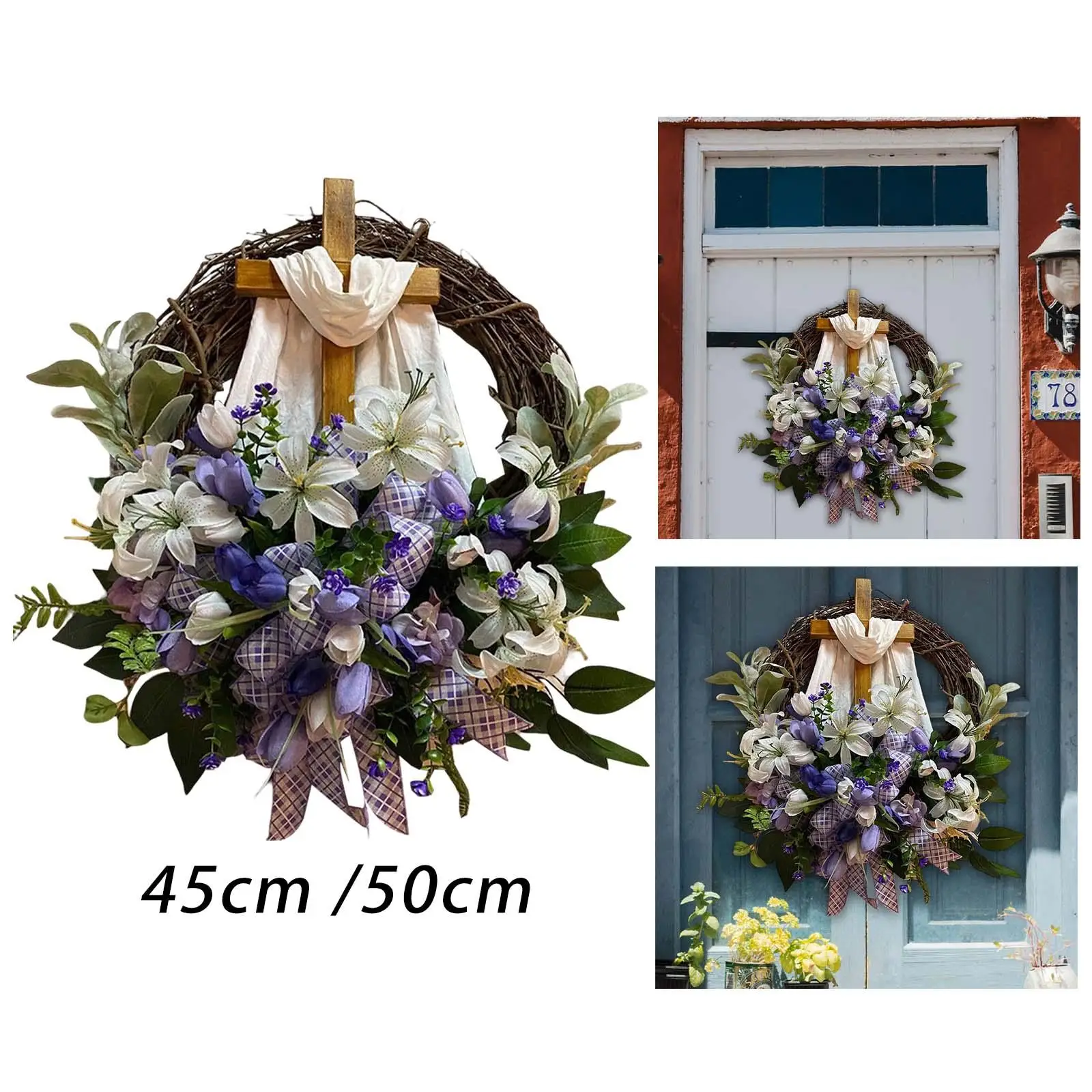 Easter Wreath with Cross Door Hanging Decorative Wreath for Weddings, Parties, Gardens, Hotels Exquisite Workmanship Rustic
