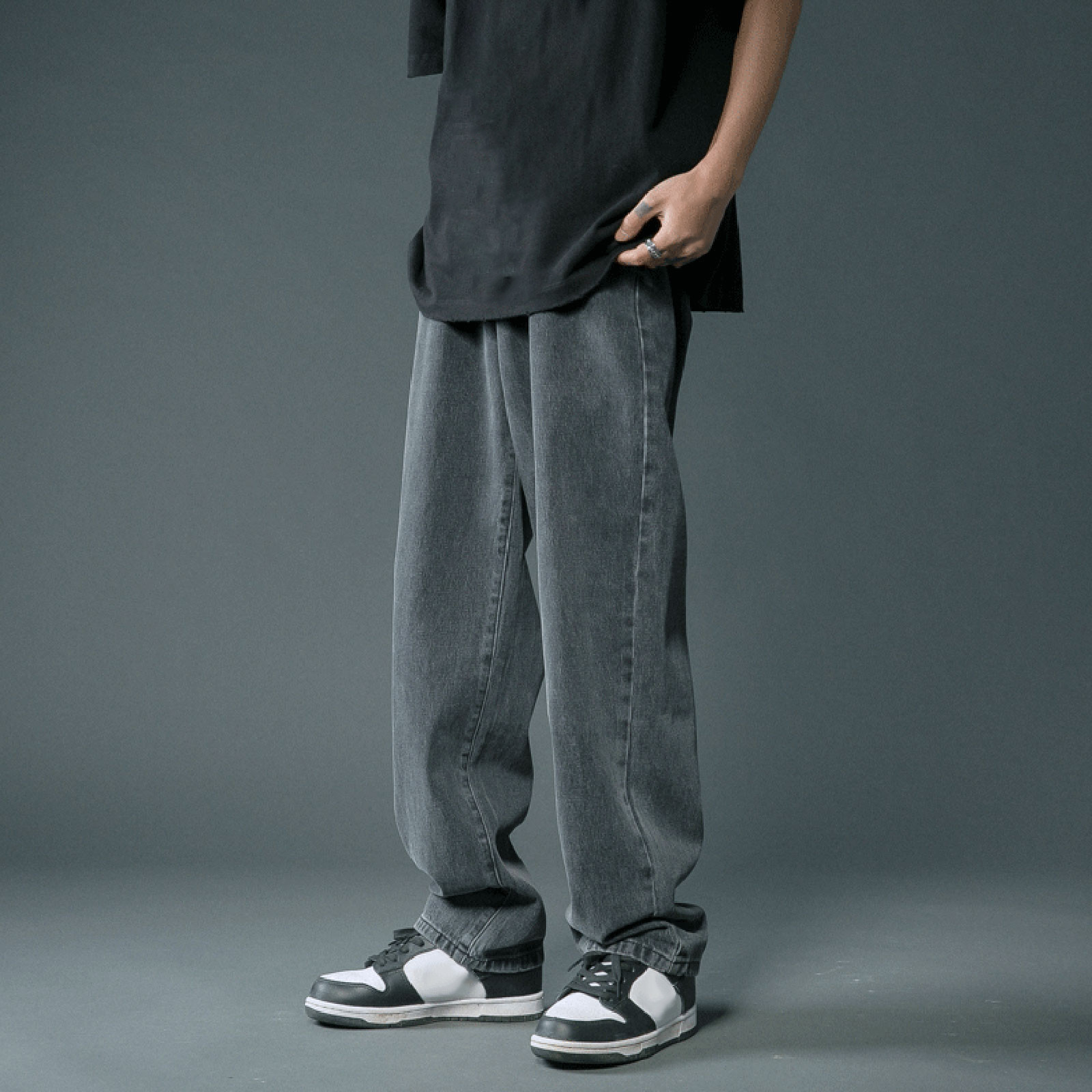 2024 New Street Casual Baggy Jeans Streetwear for menn Hip Hop rette bukser med vidde ben Studenter denimbukser Blå Svart_voghion.com