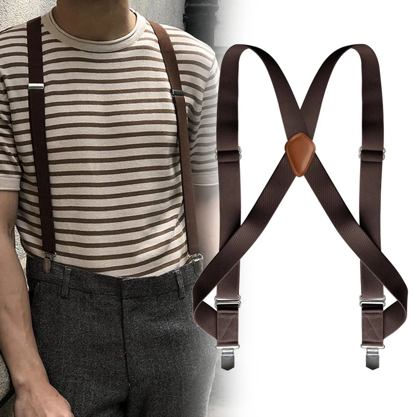 Mens Suspender with Clips Casual Washable Pants Holder Reusable Elastic Straps for Orchestra Friends Choir Trousers Suit Pants