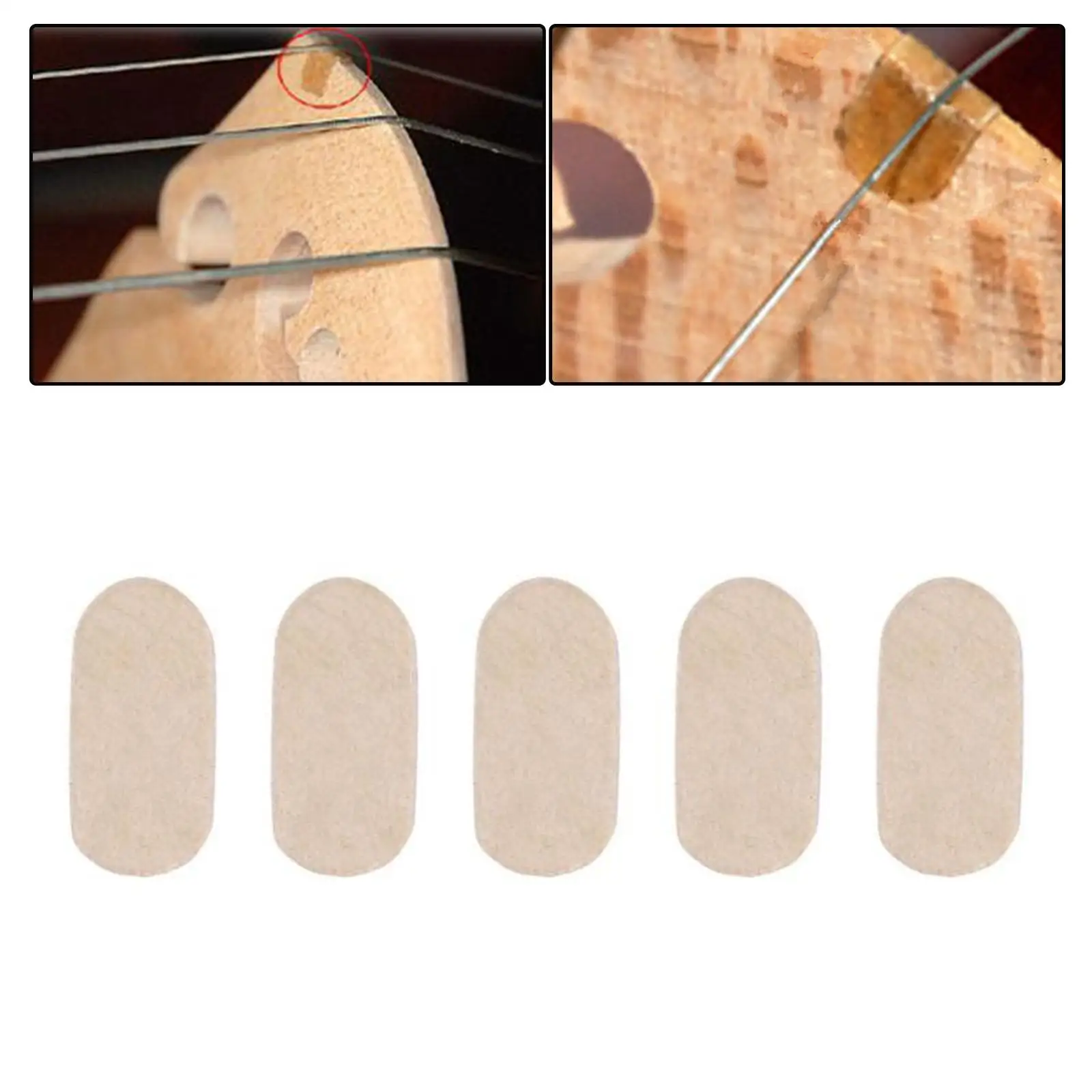 5 Pieces Bridge Parchment Pads Strings Accessories Musical Instruments String Protector for Violin Viola Cello