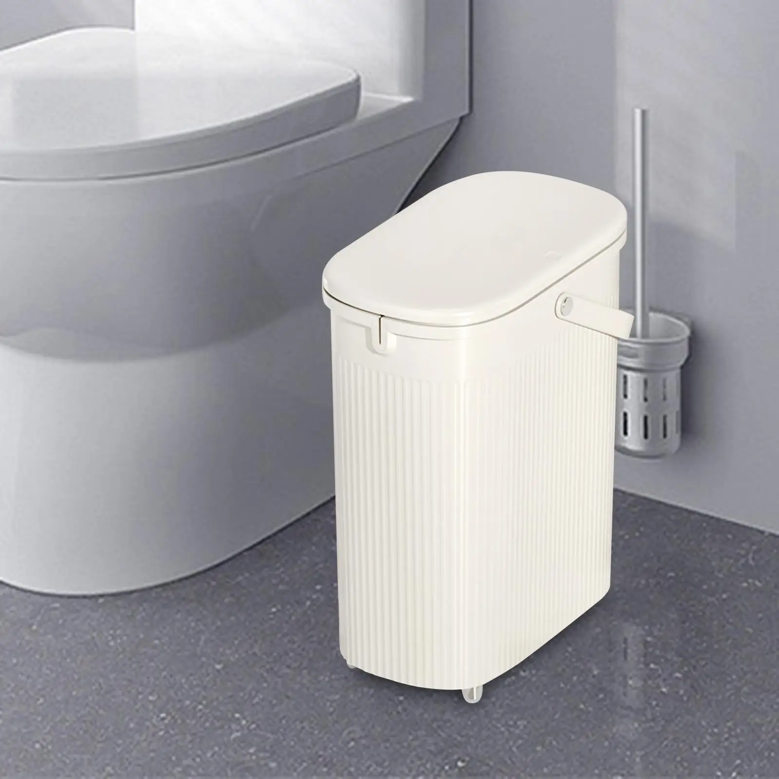 Wastebasket with Lid Stylish Design Rectangular Trash Can Narrow Garbage Can for Laundry Room Kitchen Entryway Study Office