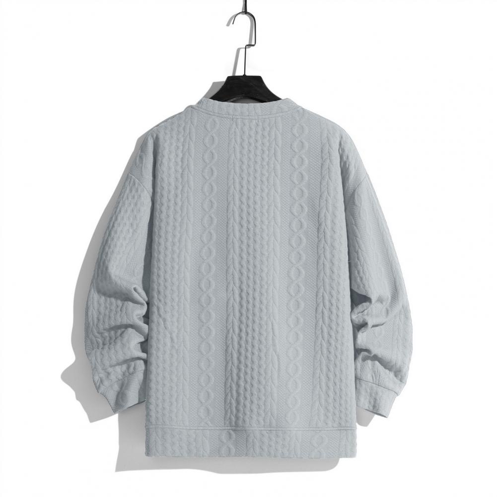 Description Picture 5 of itemRound Neck Men Sweatshirt Cozy Men's Knitted Sweater Soft Loose-fit Pullover with Applique Detailing for Fall Winter Warm Men