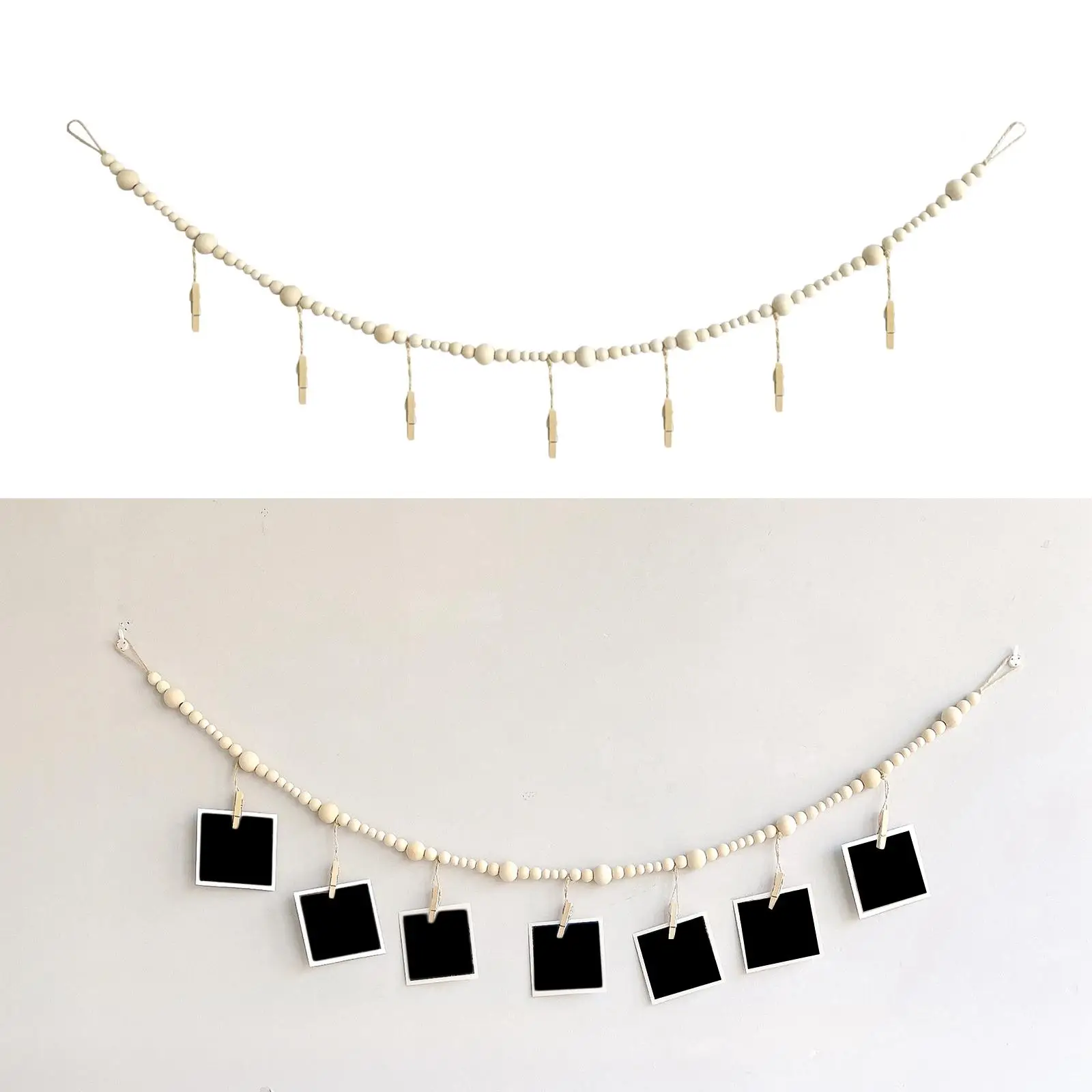 Hanging Photo Display DIY Collage with Wood Clips Picture Frame Garland for Bedroom Office Dormitory Gift Decoration Teen Girl