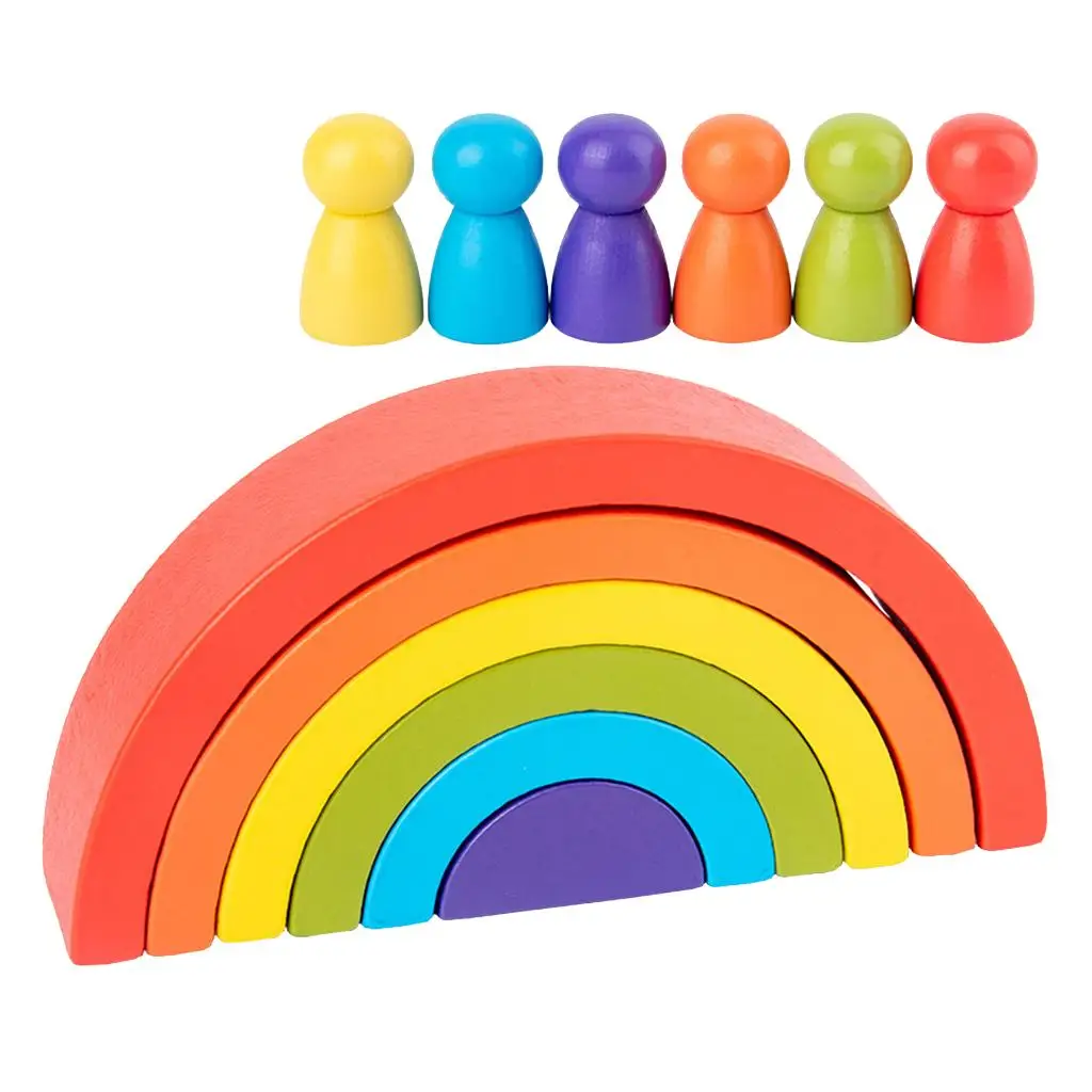 12pcs Wooden Rainbow Stacking Block Fun Building Nesting Toy  