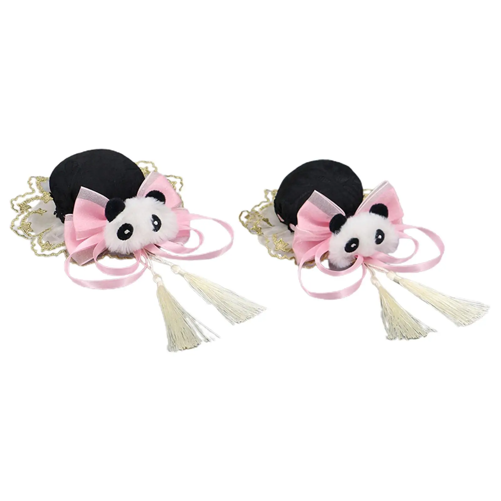 2x Chinese Style Hair Clips Panda Barrette Tassel Snap Hairpins for Hanfu Bridal