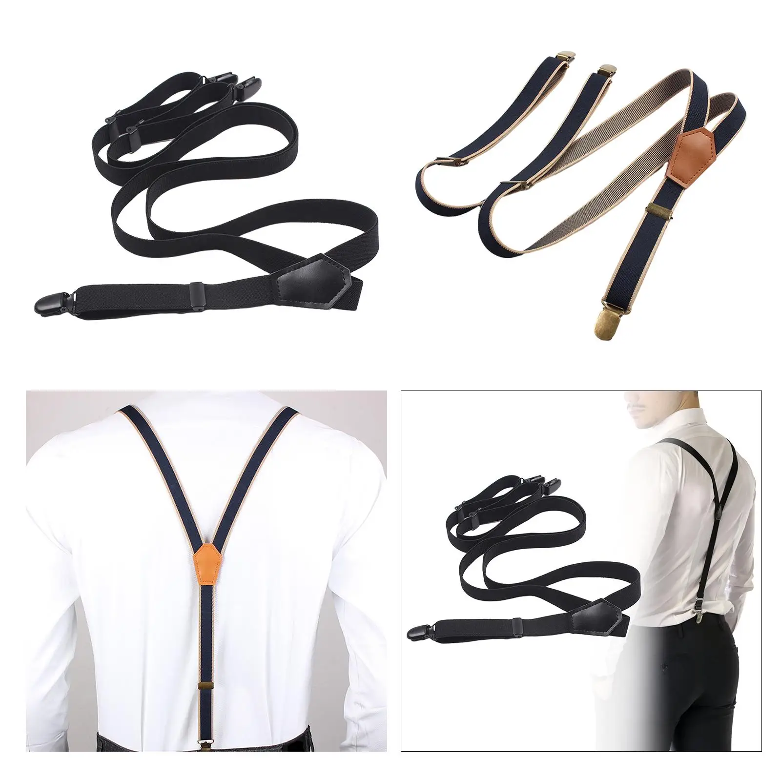 Suspenders for Men Vintage Style Heavy Duty Elastic with 3 Hook Clips for Formal Events Costume Party Business Wedding Pants