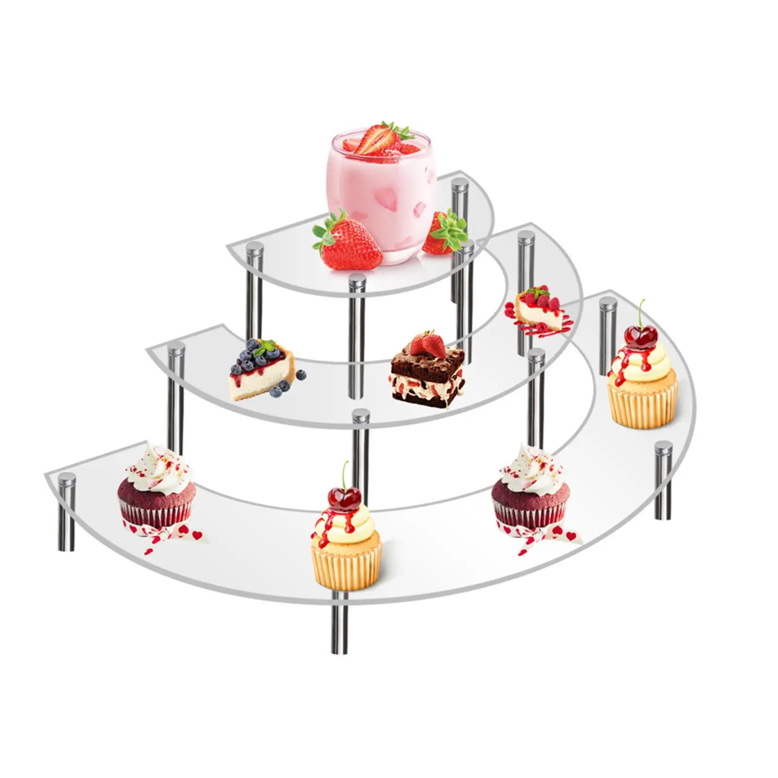 3 Tier Acrylic Half Moon Dessert Cupcake Display Stand for Appetizers Collection Figures Pastries Wedding Home