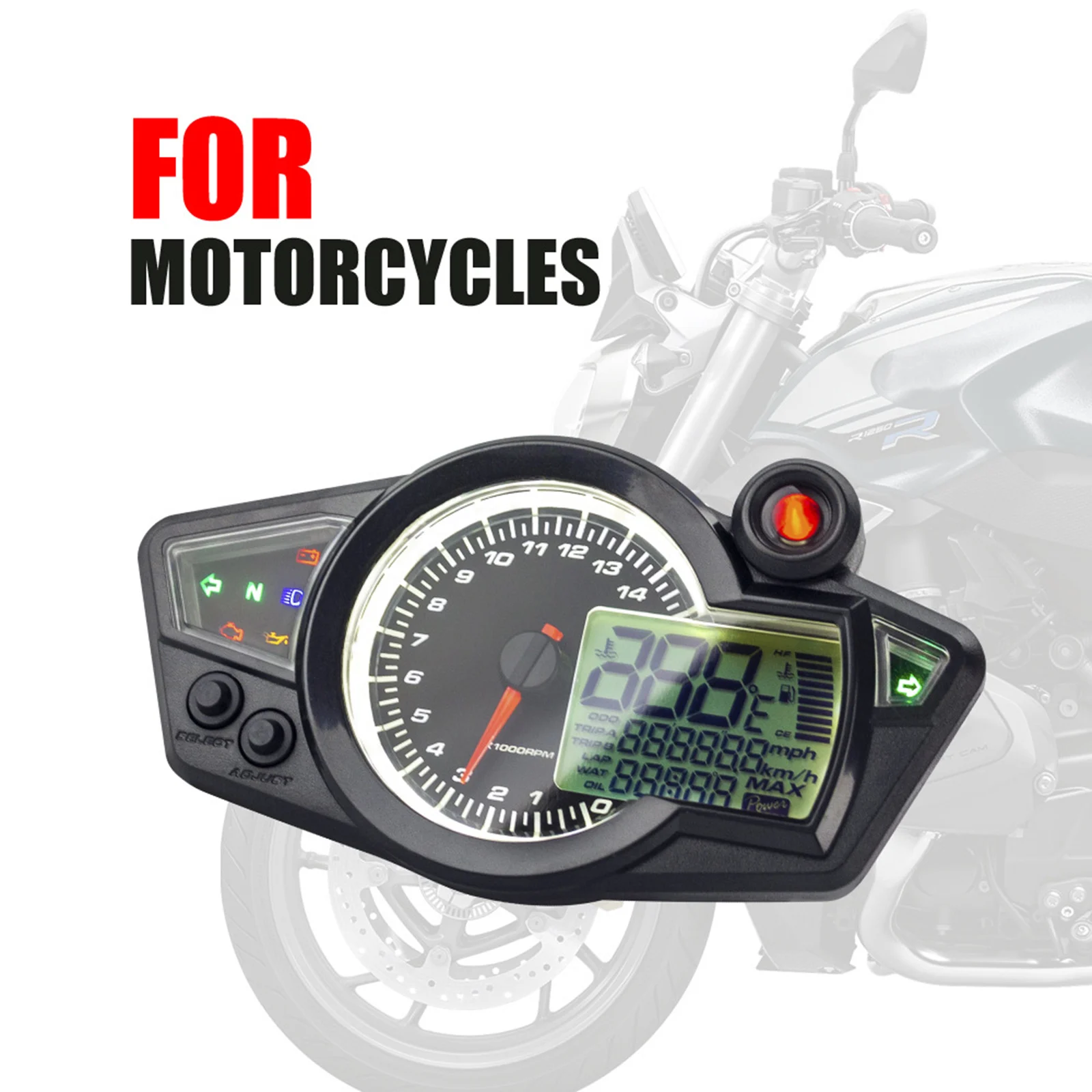 Motorcycle Speedometer Gauge LCD Display Black for Motorbikes Supplies