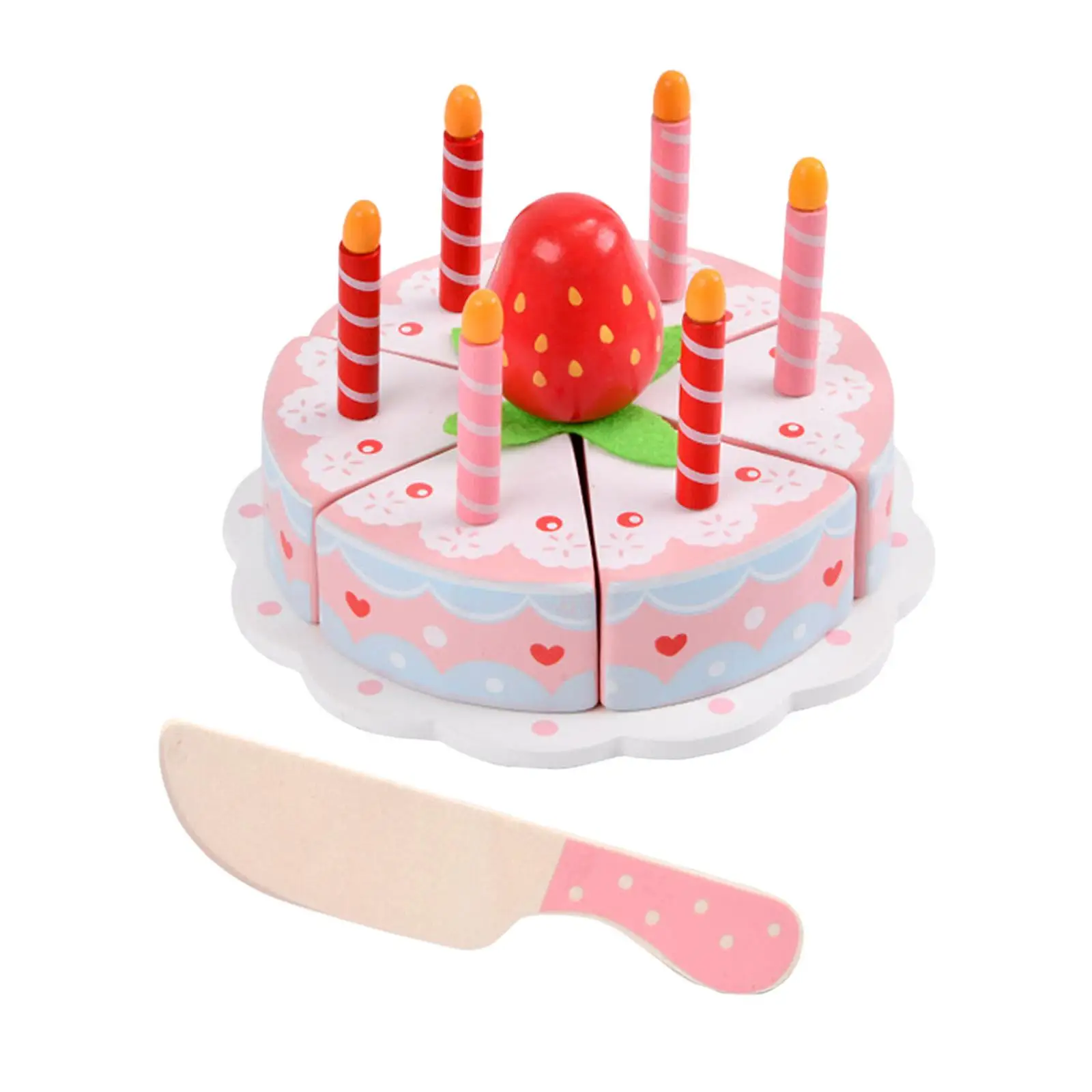 Wooden Birthday Cake Toy Early Educational Toys Strawberry Birthday Cake for Children 3 4 5 6 Boys Girls Kids Holiday Gift