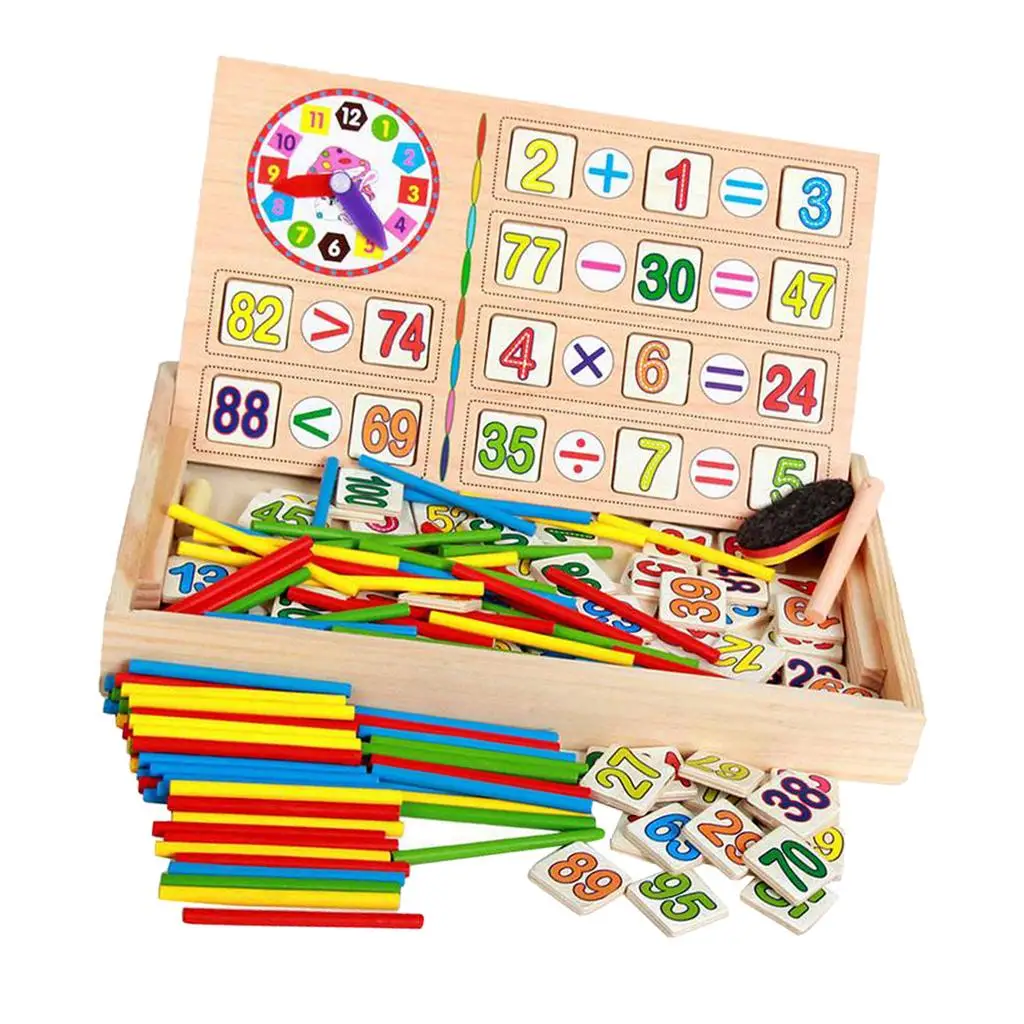 Wooden Blocks Montessori Educational Toys, Mathematical  Stick Building  Wooden Number Cards And Counting Rods