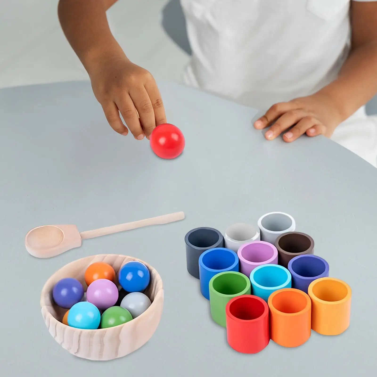 Rainbow Ball in Cups Montessori Toy Fine Motor Skill for Children Ball Matching Colors Color Classification Sorter Game