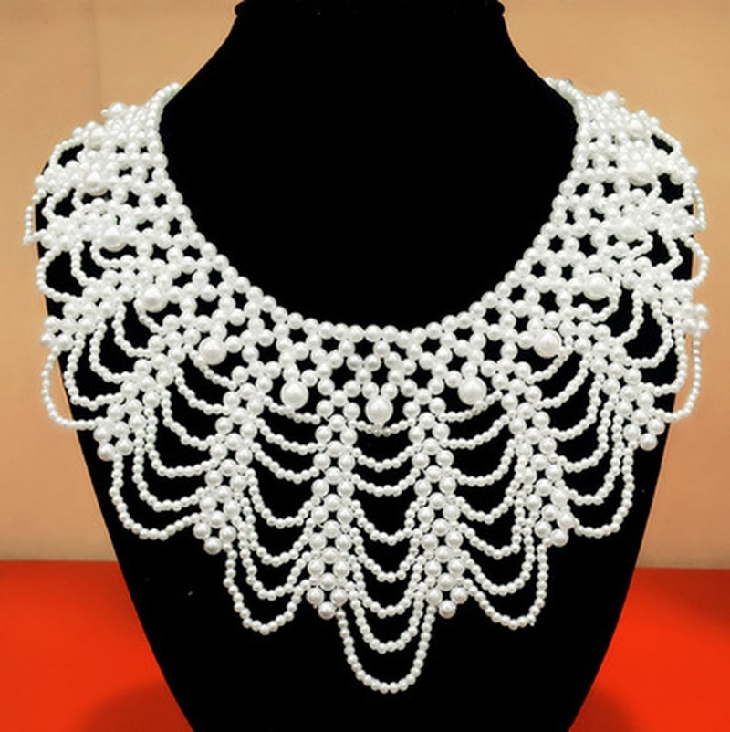 Perle Perlen Spitze Trim Kragen Bänder Frauen Halskette Schmuck für Kleidung Hochzeits kleid – Detail 7