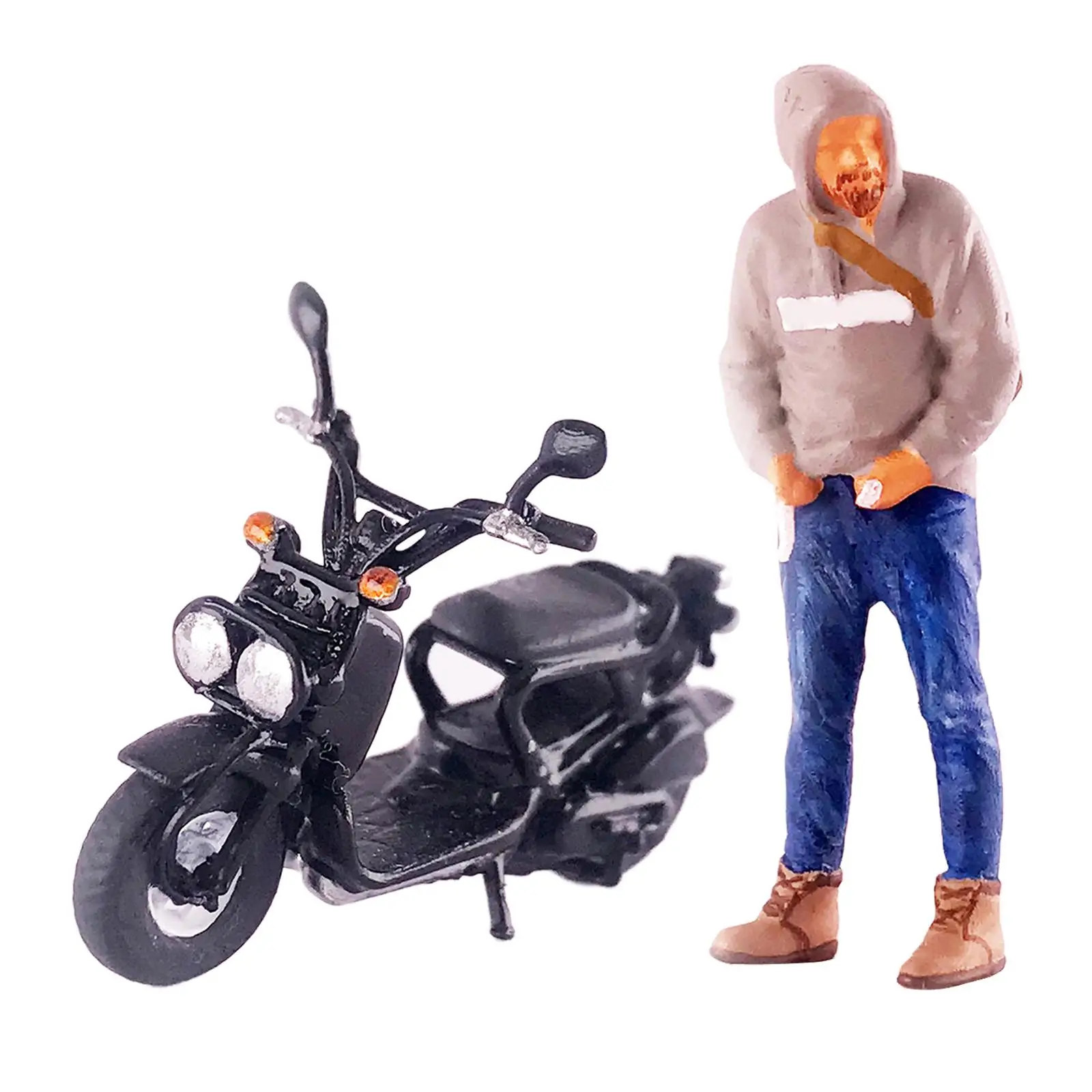 1:64 Figure Driving Motorcycle Movie Character Scene, Model Train Diorama Scenery DIY Projects Accessory, S Gauge
