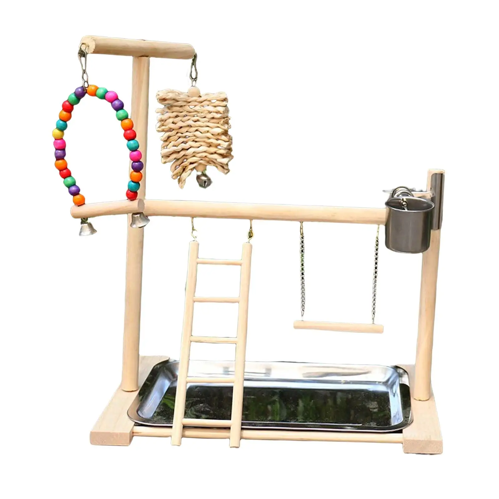 Parrot Playstand Bird Playground with Feeder Cups Bells Toys for Cockatiel