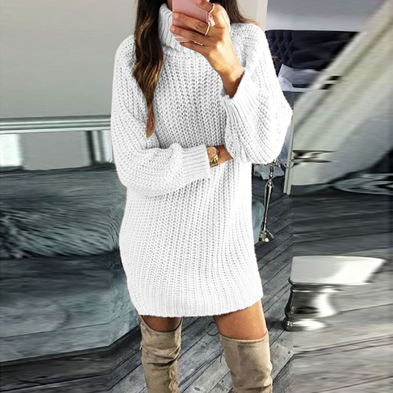 Turtleneck Sweater Dress For Women Winter Thicken Long Sleeve Knitted Solid  Casual Mini Party Sweater Dresses Vestidos - купить по выгодной цене |  AliExpress