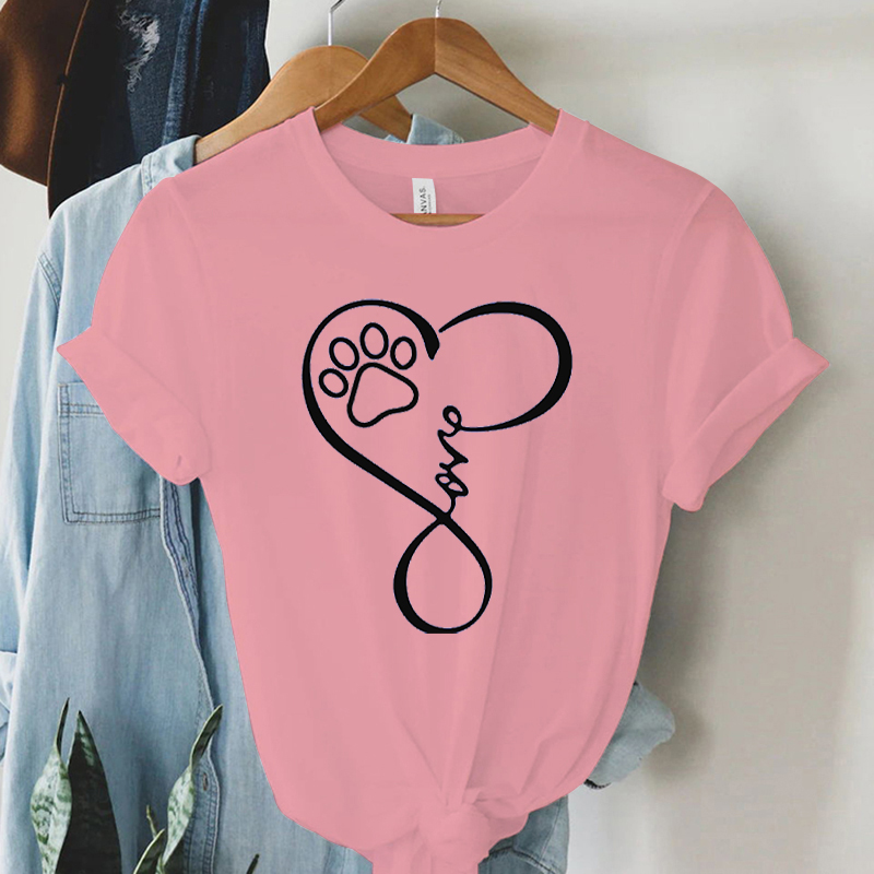 T-shirt manches courtes pour femmes, vêtements d'été, joli dessin animé patte de chien, amour, cœur, imprimé graphique, ample, fille, Y2k, Love Heart532_voghion.com
